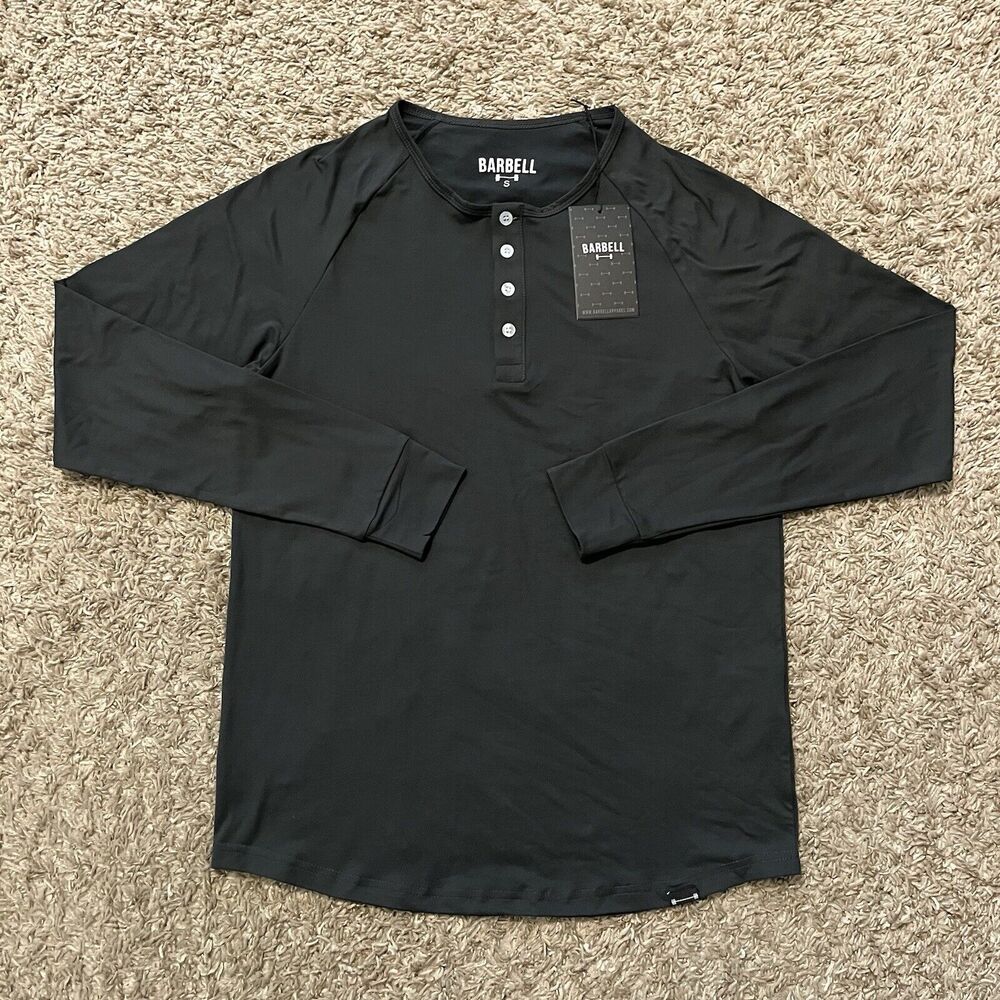 NEW Barbell Apparel Scout Henley Long Sleeve Athletic Performance Tee Shirt S